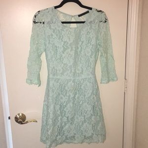 Turquoise lace open back mini dress